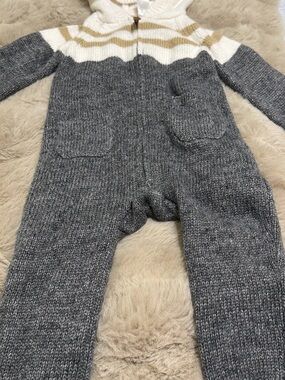 Carter's Hooded Knit One-Piece in Gray, White & Tan